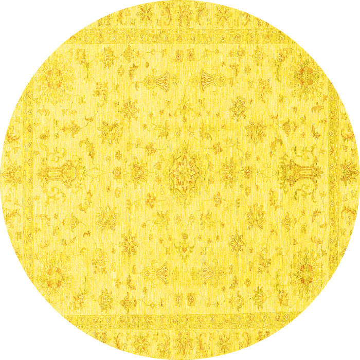 Round Machine Washable Oriental Yellow Traditional Rug, wshabs3484yw