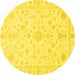 Round Machine Washable Oriental Yellow Traditional Rug, wshabs3484yw