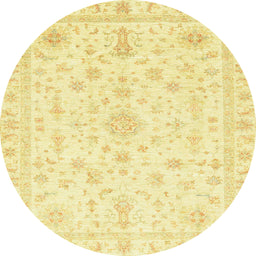 Round Abstract Bold Yellow Oriental Rug, abs3484