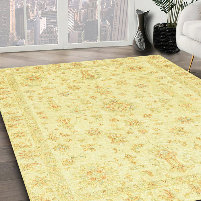 Machine Washable Abstract Yellow Rug in a Family Room, wshabs3484
