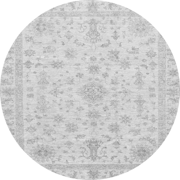 Round Machine Washable Oriental Gray Traditional Rug, wshabs3484gry