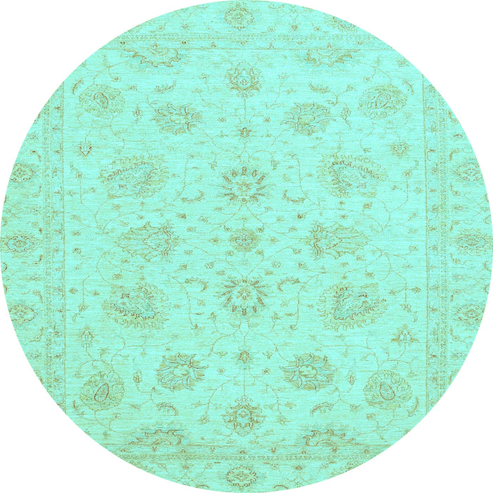 Round Machine Washable Oriental Light Blue Traditional Rug, wshabs3485lblu