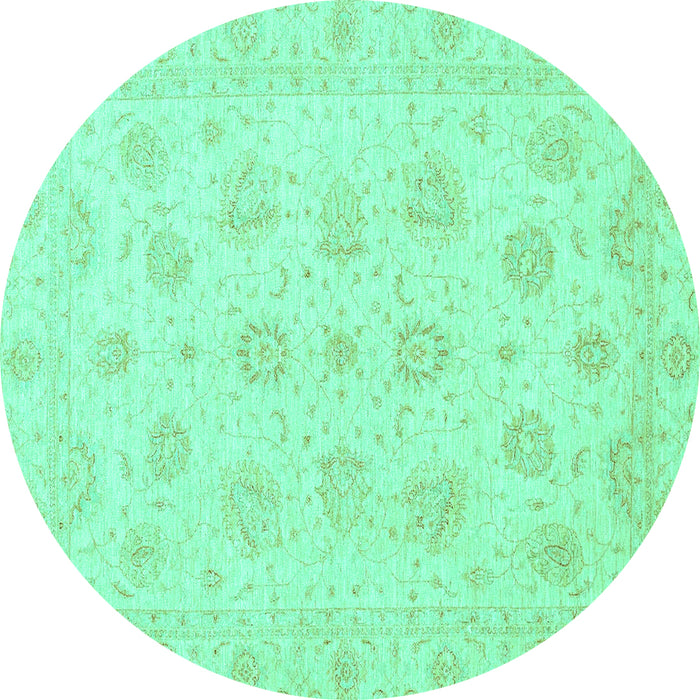 Round Machine Washable Oriental Turquoise Traditional Area Rugs, wshabs3485turq