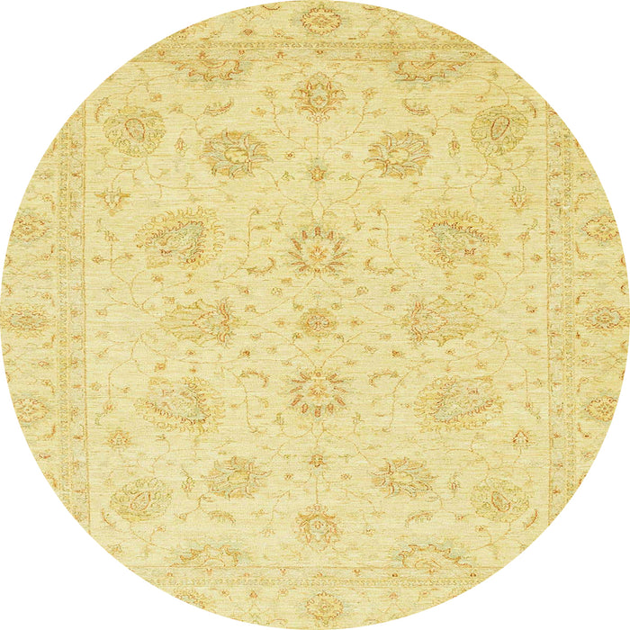 Round Abstract Mustard Yellow Oriental Rug, abs3485