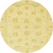 Round Abstract Mustard Yellow Oriental Rug, abs3485