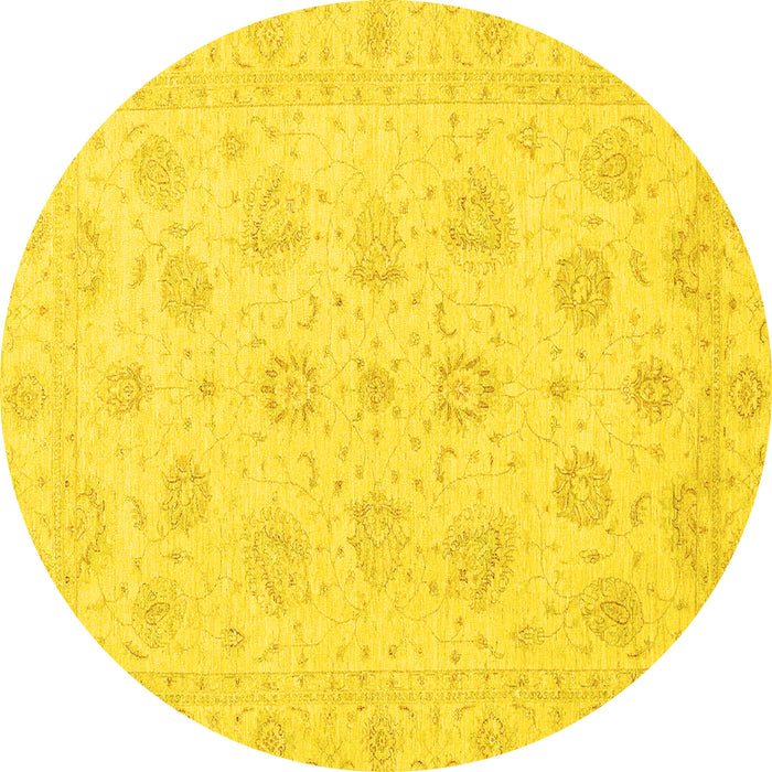 Round Machine Washable Oriental Yellow Traditional Rug, wshabs3485yw