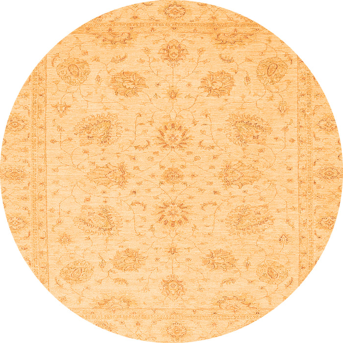 Round Machine Washable Oriental Orange Traditional Area Rugs, wshabs3485org