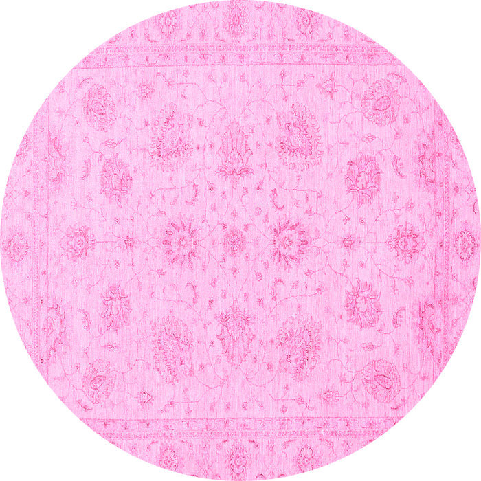Round Machine Washable Oriental Pink Traditional Rug, wshabs3485pnk
