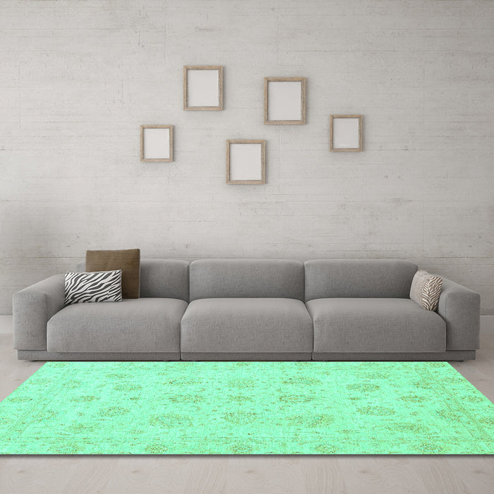 Machine Washable Oriental Turquoise Traditional Area Rugs in a Living Room,, wshabs3485turq