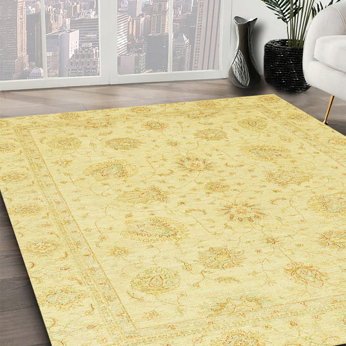 Machine Washable Abstract Mustard Yellow Rug in a Family Room, wshabs3485
