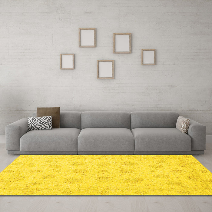 Machine Washable Oriental Yellow Traditional Rug in a Living Room, wshabs3485yw