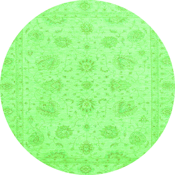 Round Machine Washable Oriental Green Traditional Area Rugs, wshabs3485grn