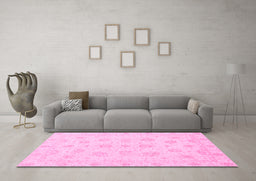 Machine Washable Oriental Pink Traditional Rug in a Living Room, wshabs3485pnk