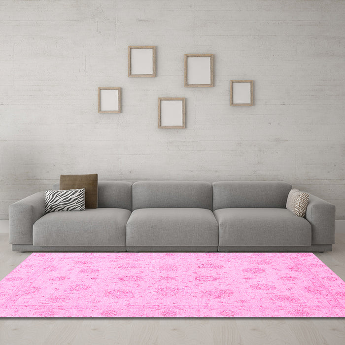 Machine Washable Oriental Pink Traditional Rug in a Living Room, wshabs3485pnk