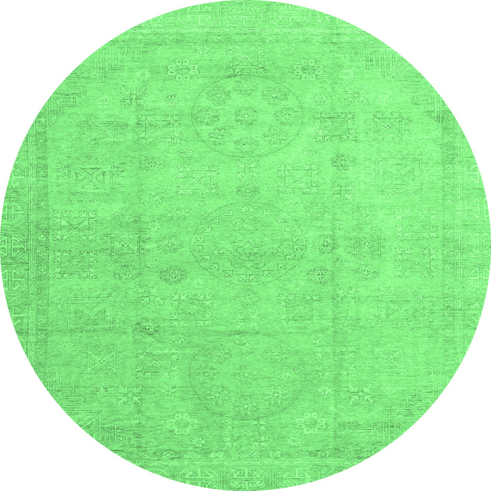Round Abstract Emerald Green Modern Rug, abs3486emgrn