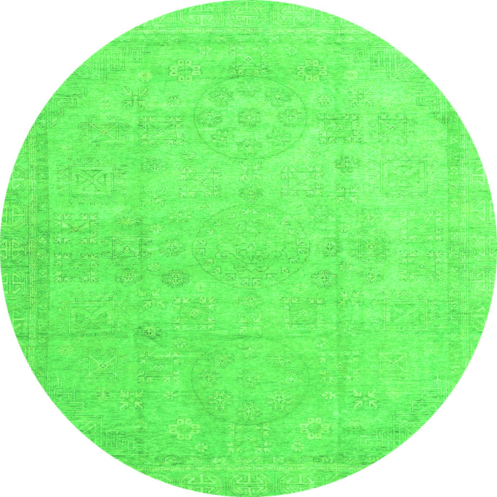 Round Machine Washable Abstract Green Modern Area Rugs, wshabs3486grn
