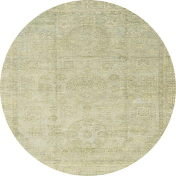 Round Machine Washable Abstract Dark Khaki Green Rug, wshabs3486