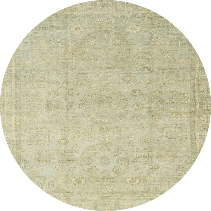 Round Machine Washable Abstract Dark Khaki Green Rug, wshabs3486