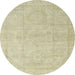 Round Machine Washable Abstract Dark Khaki Green Rug, wshabs3486