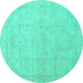 Round Machine Washable Abstract Turquoise Modern Area Rugs, wshabs3486turq