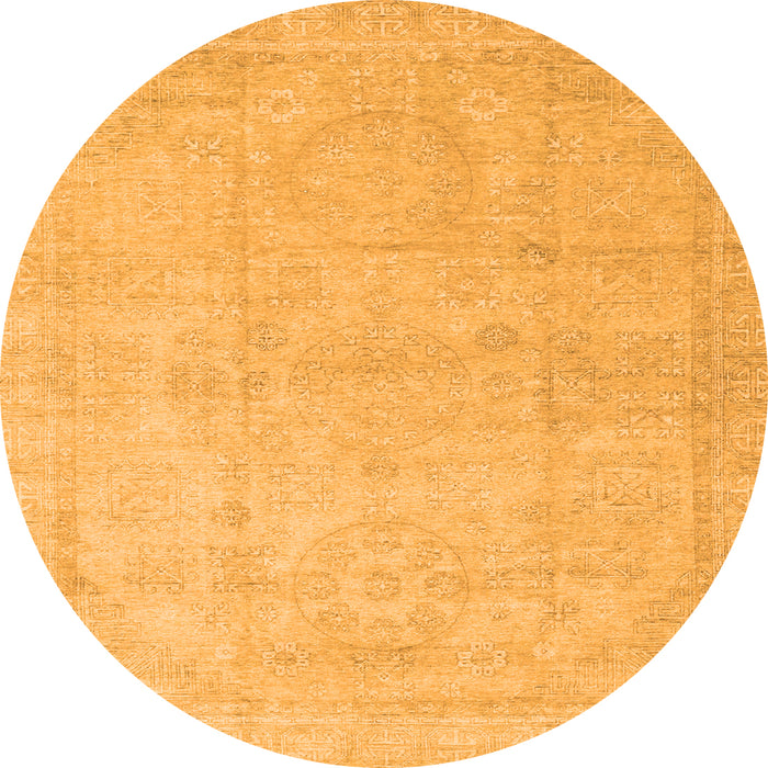 Round Machine Washable Abstract Orange Modern Area Rugs, wshabs3486org