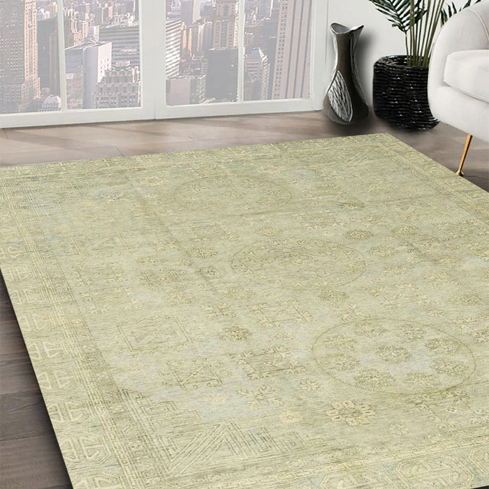 Abstract Dark Khaki Green Modern Rug in Family Room, abs3486