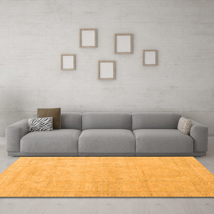 Machine Washable Abstract Orange Modern Area Rugs in a Living Room, wshabs3486org
