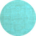 Round Machine Washable Abstract Light Blue Modern Rug, wshabs3486lblu