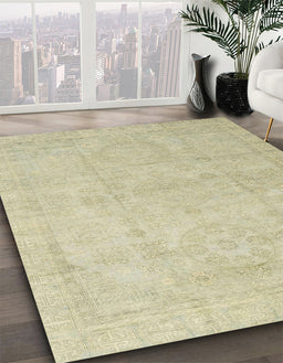 Machine Washable Abstract Dark Khaki Green Rug in a Family Room, wshabs3486