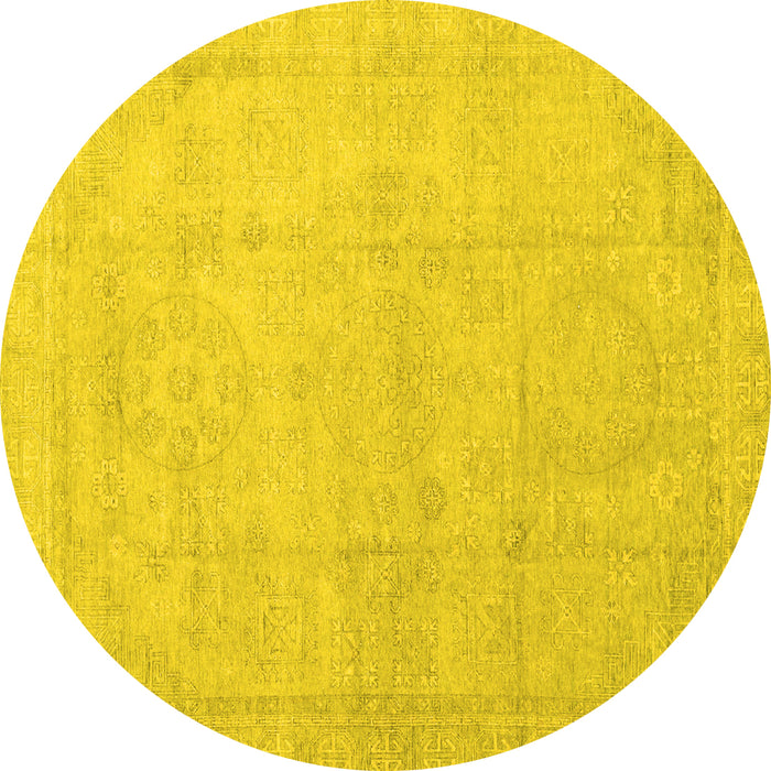 Round Abstract Yellow Modern Rug, abs3486yw