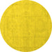 Round Abstract Yellow Modern Rug, abs3486yw