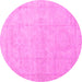 Round Machine Washable Abstract Pink Modern Rug, wshabs3486pnk