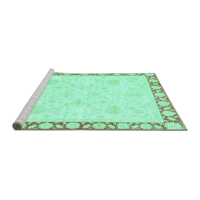 Sideview of Machine Washable Abstract Turquoise Modern Area Rugs, wshabs3487turq