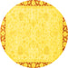 Round Machine Washable Abstract Yellow Modern Rug, wshabs3487yw