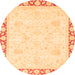 Round Machine Washable Abstract Orange Modern Area Rugs, wshabs3487org