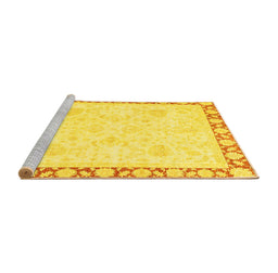 Sideview of Machine Washable Abstract Yellow Modern Rug, wshabs3487yw