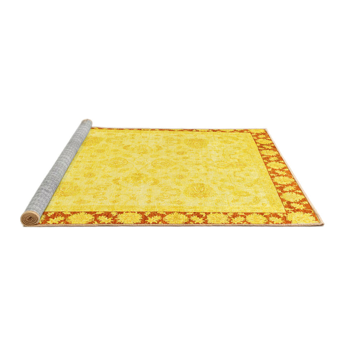 Sideview of Machine Washable Abstract Yellow Modern Rug, wshabs3487yw