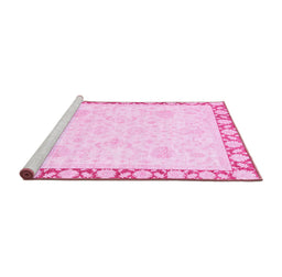 Sideview of Machine Washable Abstract Pink Modern Rug, wshabs3487pnk