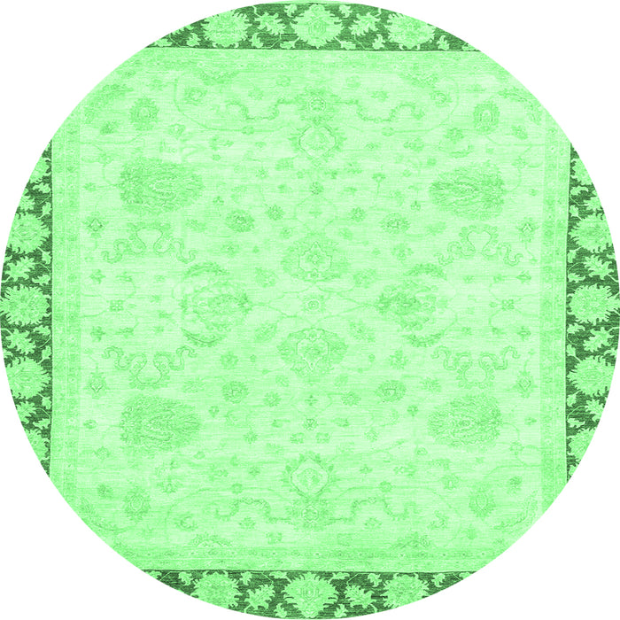 Round Machine Washable Abstract Emerald Green Modern Area Rugs, wshabs3487emgrn