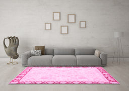 Machine Washable Abstract Pink Modern Rug in a Living Room, wshabs3487pnk
