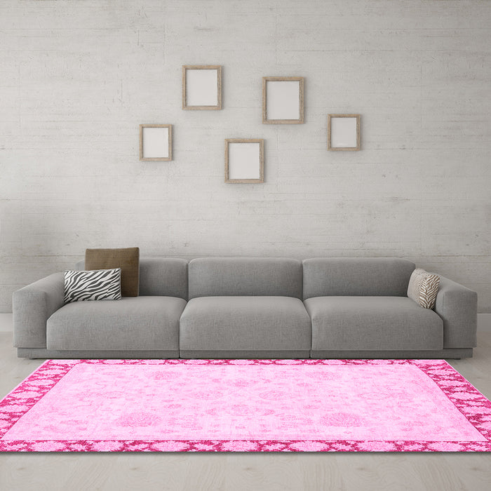 Machine Washable Abstract Pink Modern Rug in a Living Room, wshabs3487pnk