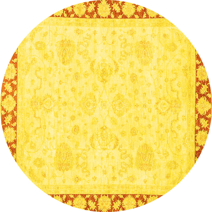 Round Abstract Yellow Modern Rug, abs3487yw