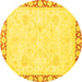Round Abstract Yellow Modern Rug, abs3487yw