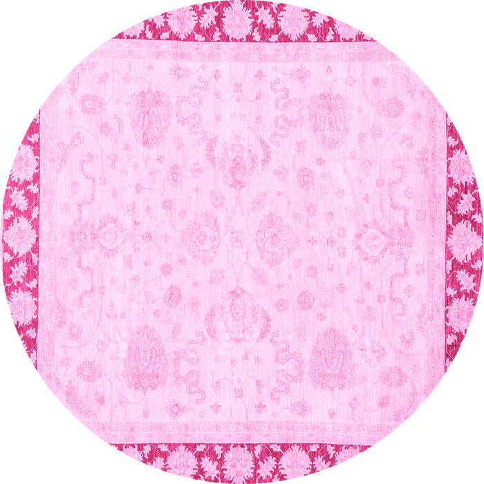Round Machine Washable Abstract Pink Modern Rug, wshabs3487pnk