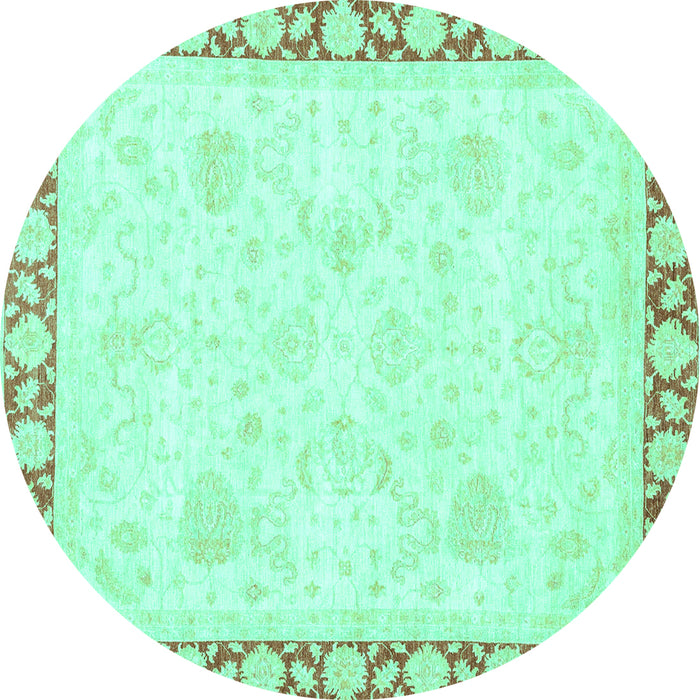 Round Machine Washable Abstract Turquoise Modern Area Rugs, wshabs3487turq