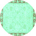 Round Machine Washable Abstract Turquoise Modern Area Rugs, wshabs3487turq