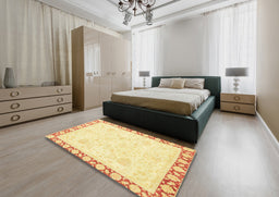 Abstract Orange Modern Rug in a Bedroom, abs3487