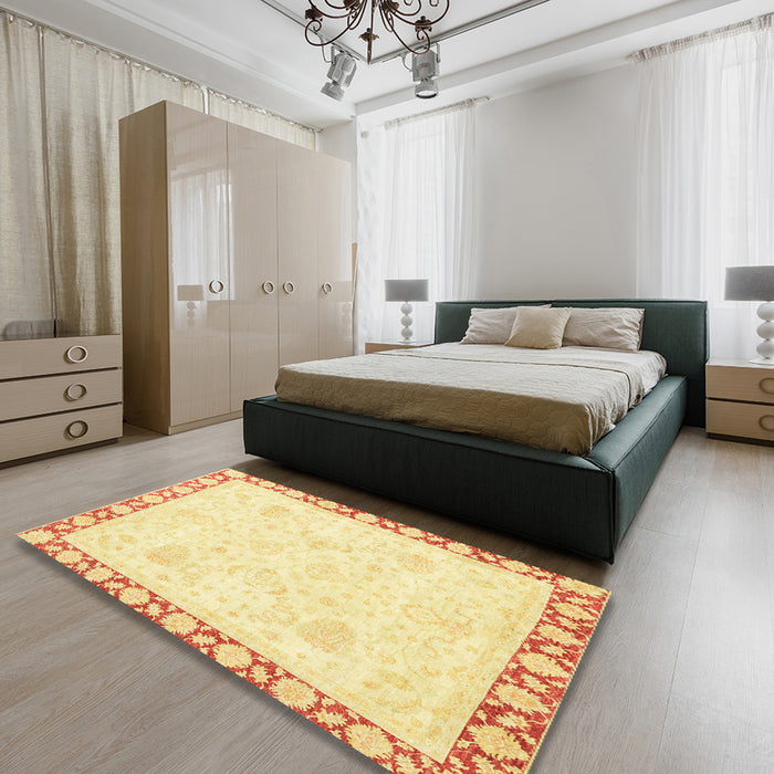 Abstract Orange Modern Rug in a Bedroom, abs3487