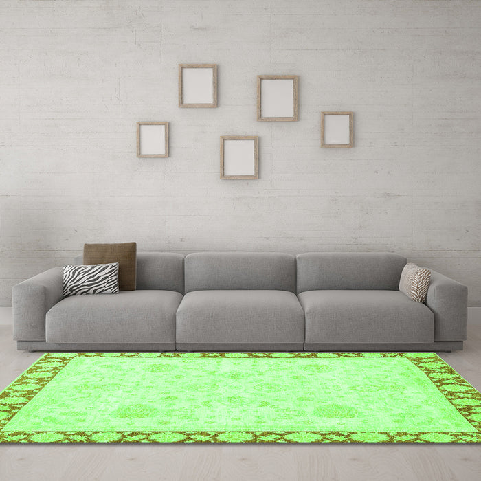 Machine Washable Abstract Green Modern Area Rugs in a Living Room,, wshabs3487grn