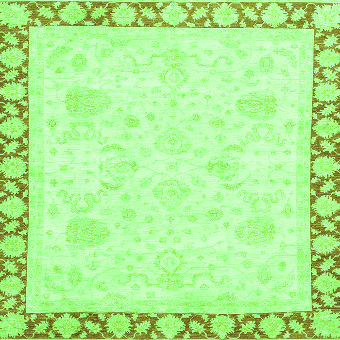 Square Machine Washable Abstract Green Modern Area Rugs, wshabs3487grn